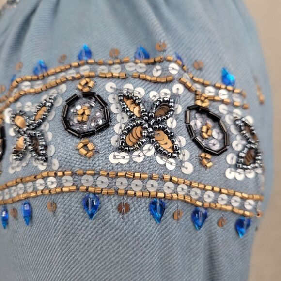 Raga Peasant Phoenix Blouse Beaded Blue Women's Size Large Viscose - Picture 7 of 12